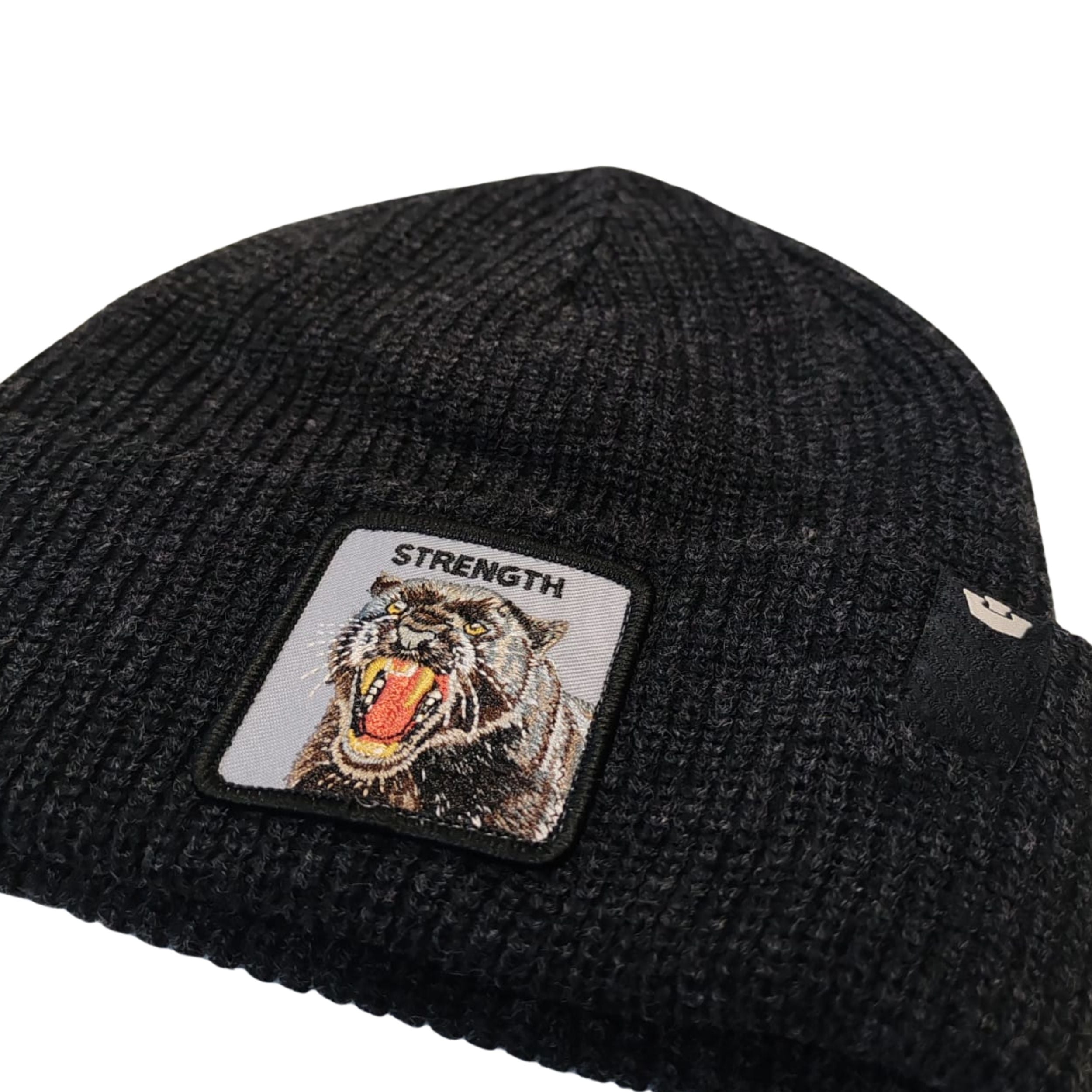 Goorin Bros. Cuffia Beanie 'Strenght' in Misto Acrilico Nero con Patch Pantera Unisex