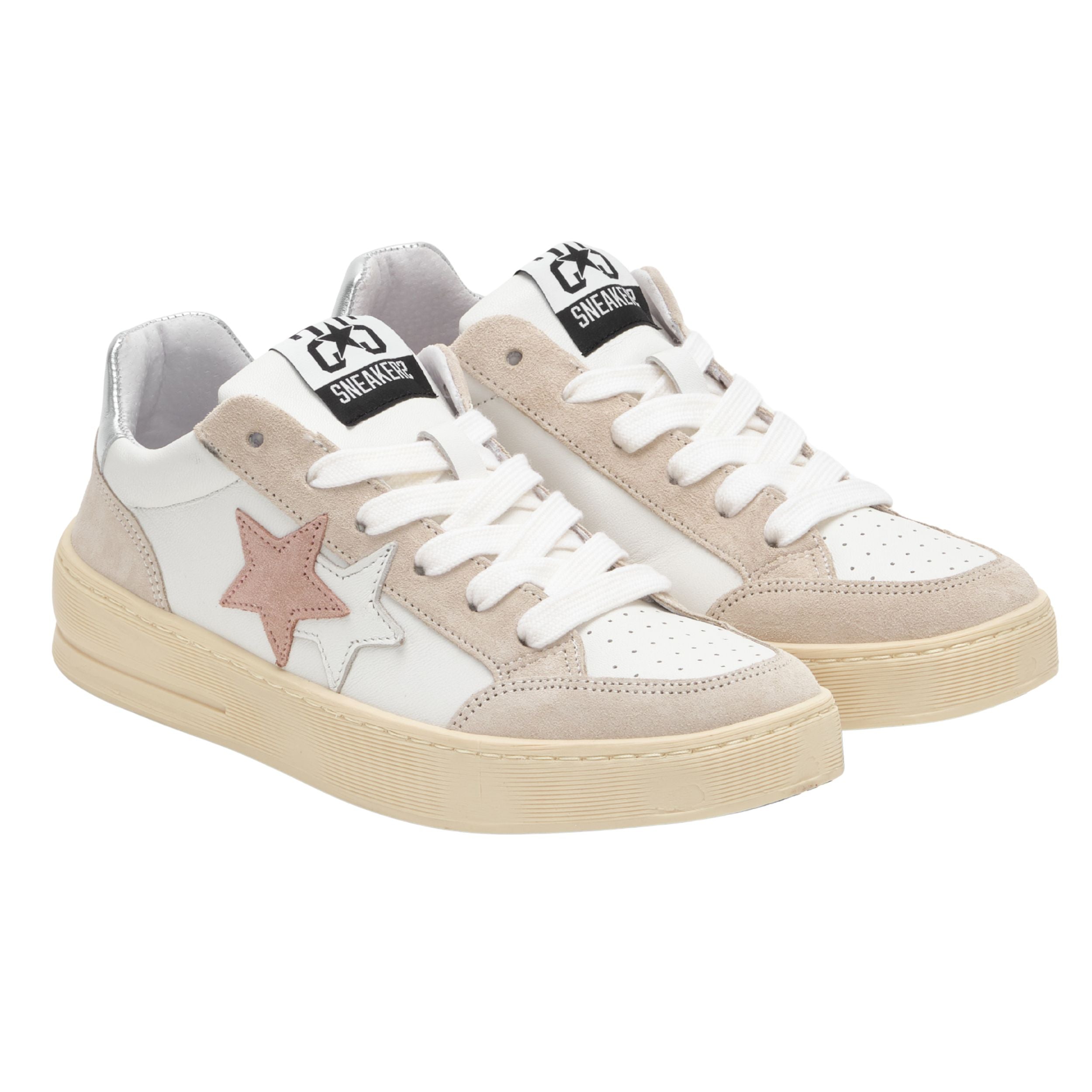 2Star Scarpe Sneakers Made in Italy artigianali New Star Pelle donna Bianco Rosa