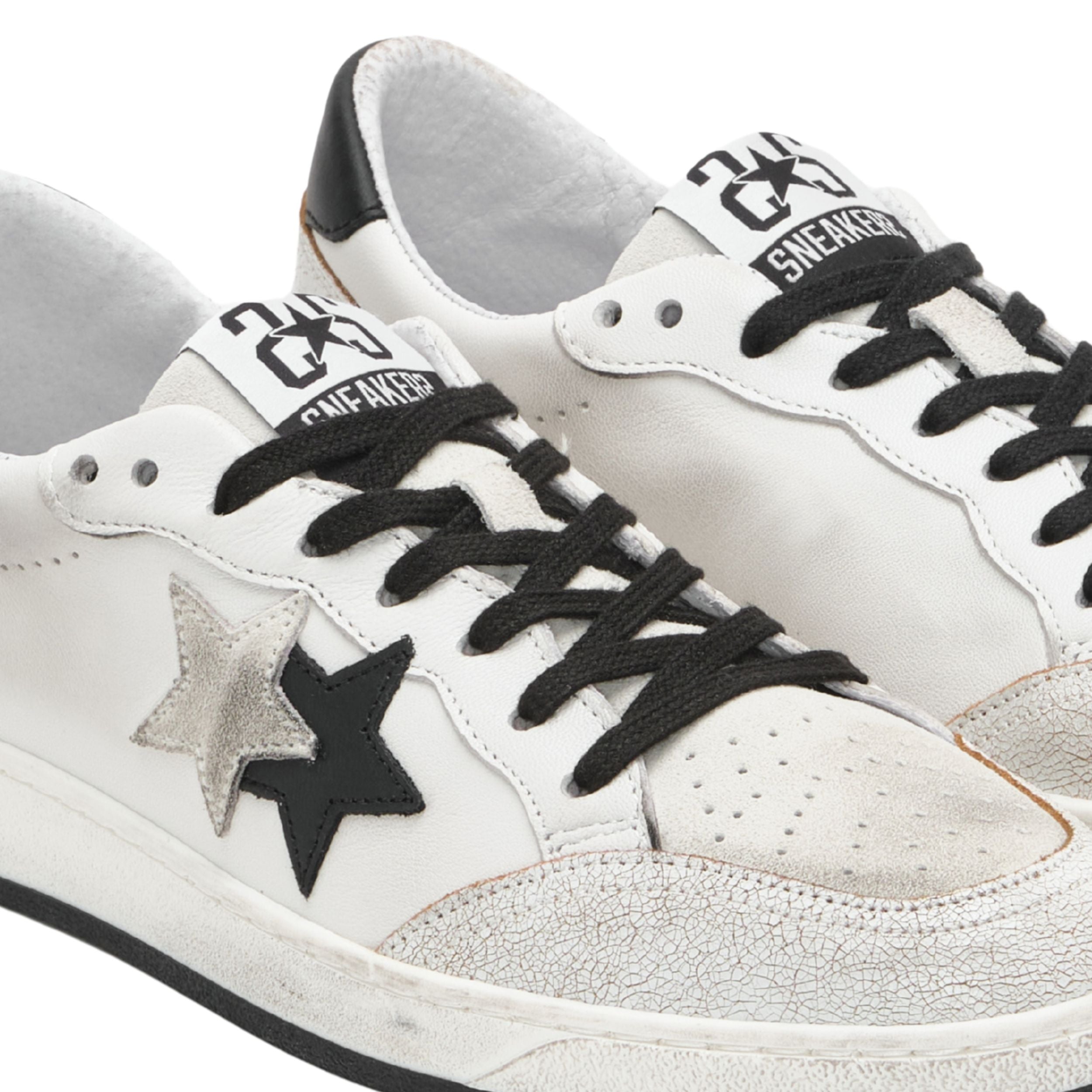 2Star Scarpe Sneakers Made in Italy artigianali Week Star Pelle Bianco Nero Donna