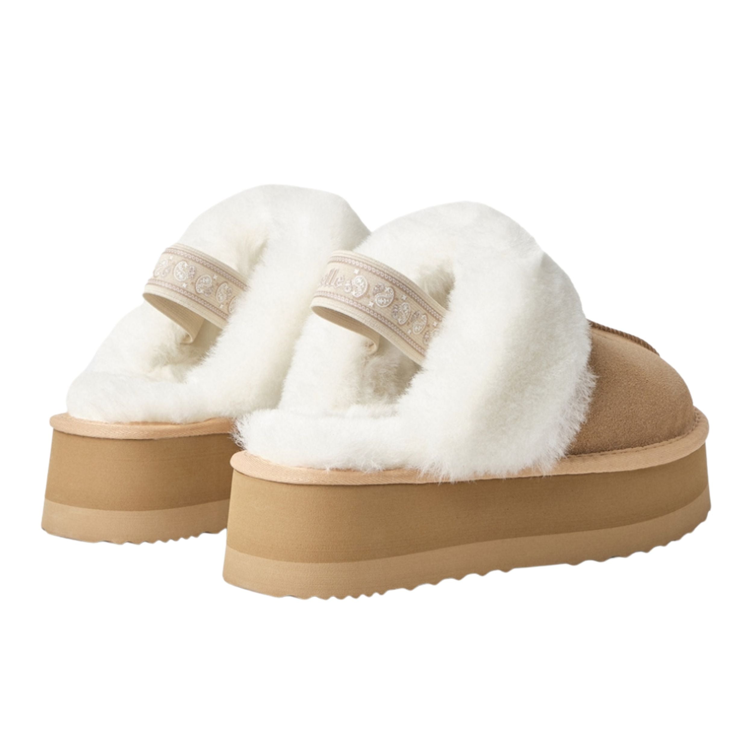 Gaelle Eskimo Boot Sabot Donna in Suede Beige Cammello con Ecofur Interna