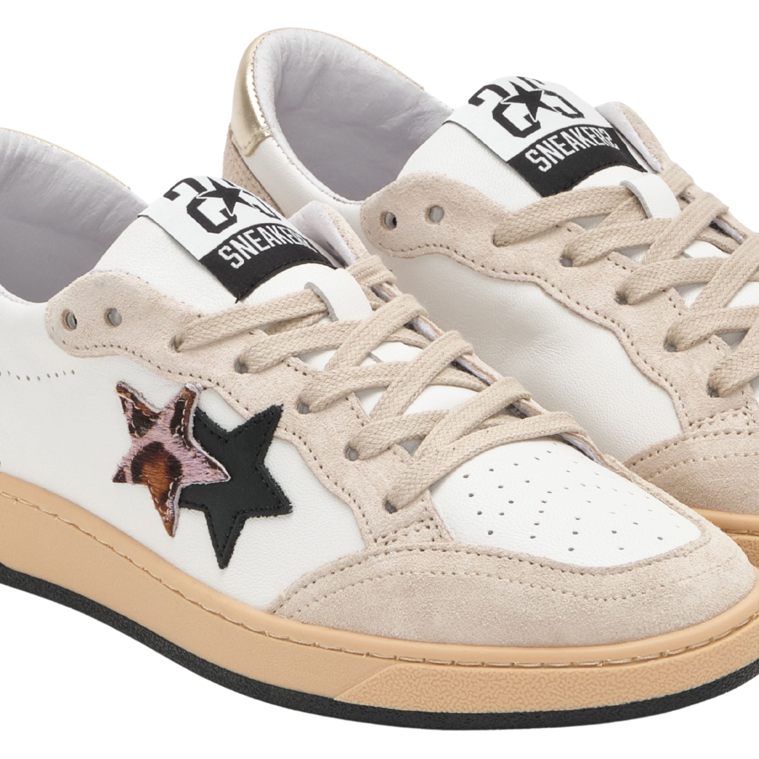 2Star Scarpe Sneakers Made in Italy artigianali Week Star Pelle Bianco Beige Leo