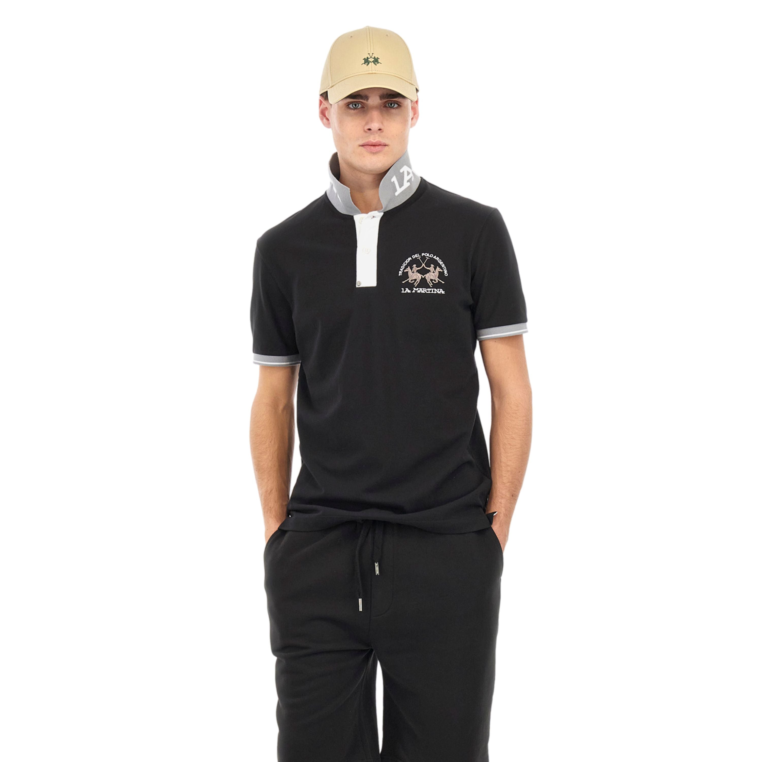 La Martina Polo Classica In Piquet stretch Regular Fit Nero uomo map005