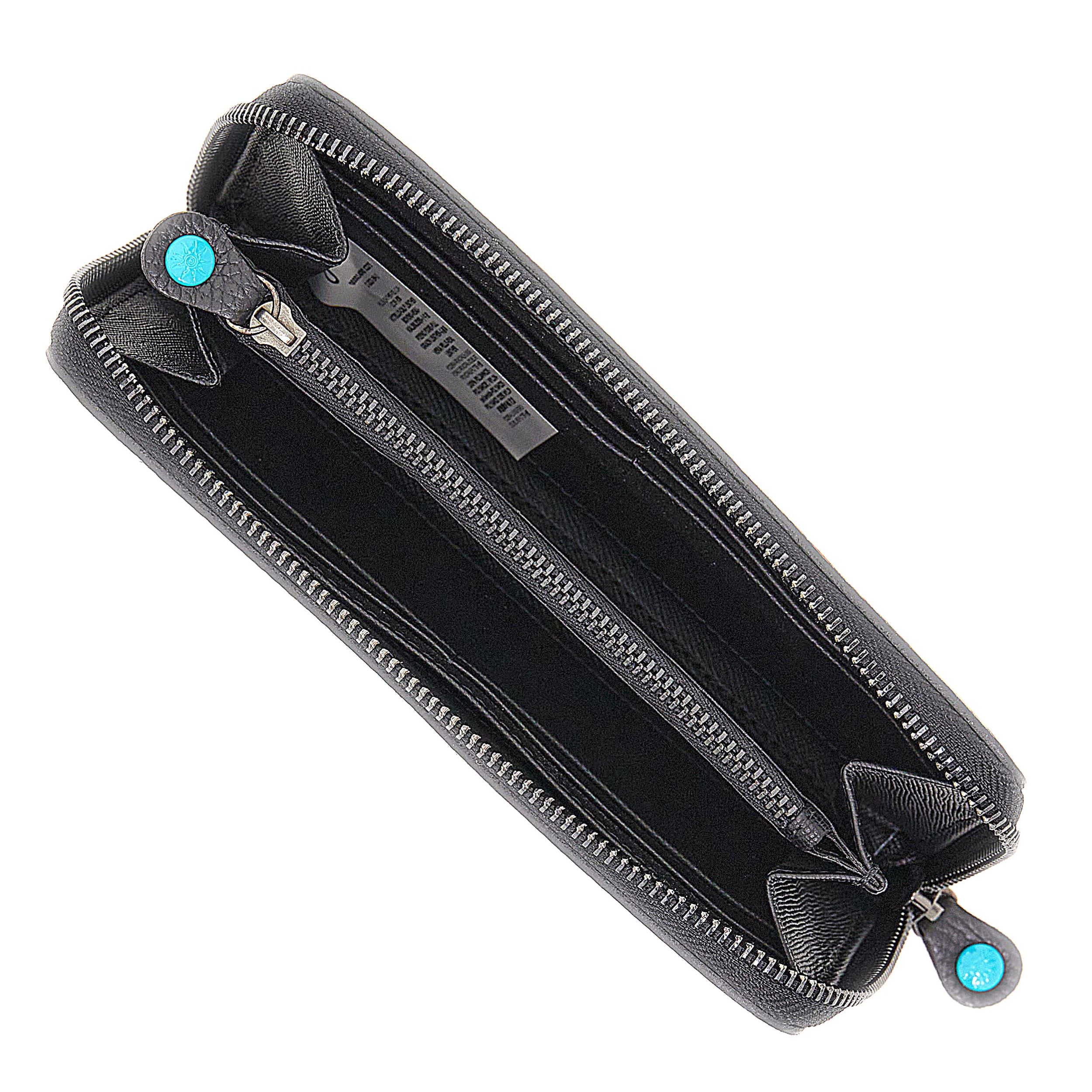 Gabs Portafoglio con portamonete e slot card con zip in Pelle Gmoney17 Bull Black Blu Ardesia