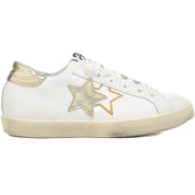 2Star Scarpe Bianco Sneakers Made in Italy artigianali Prime Star Pelle con dettagli Oro 4895