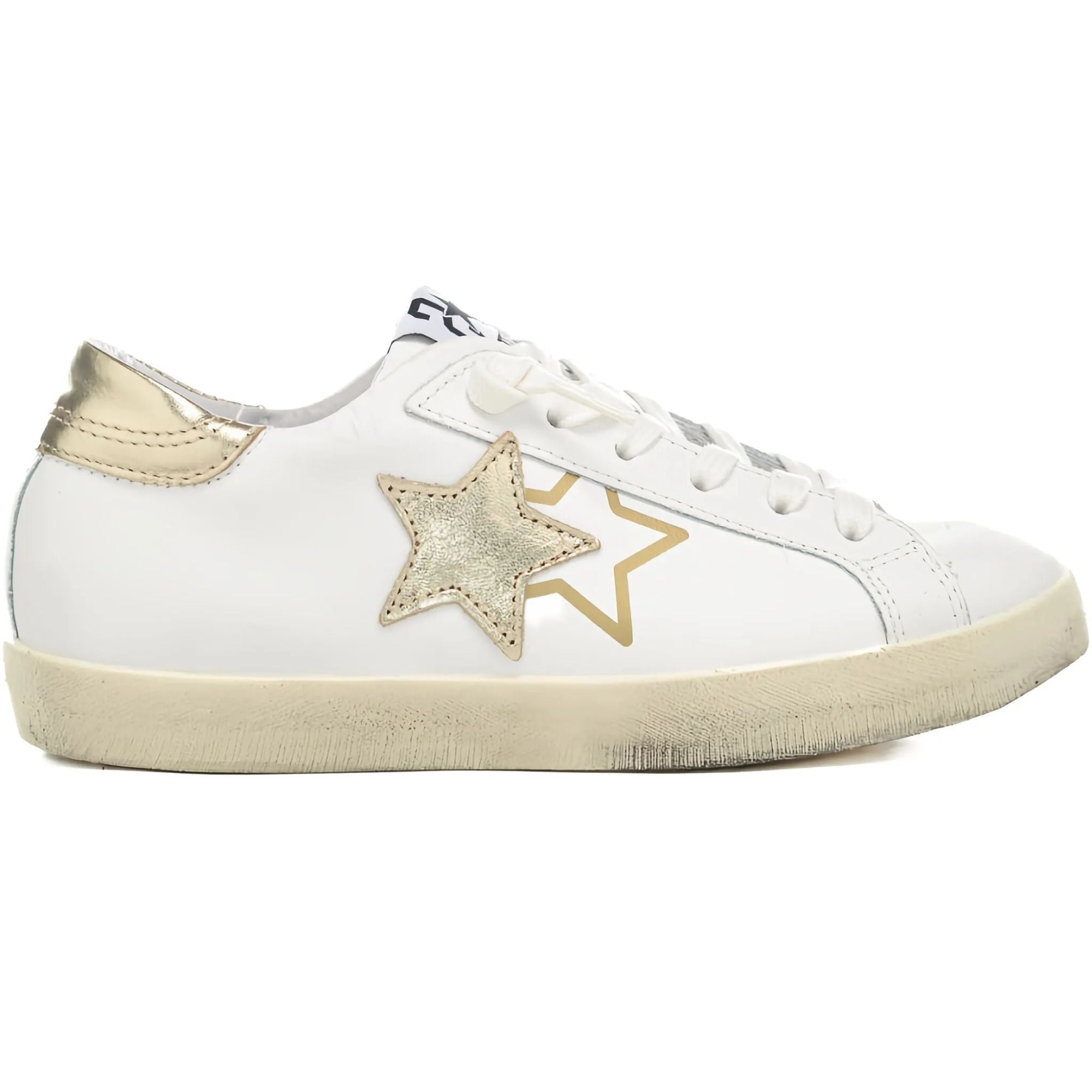 2Star Scarpe Bianco Sneakers Made in Italy artigianali Prime Star Pelle con dettagli Oro 4895