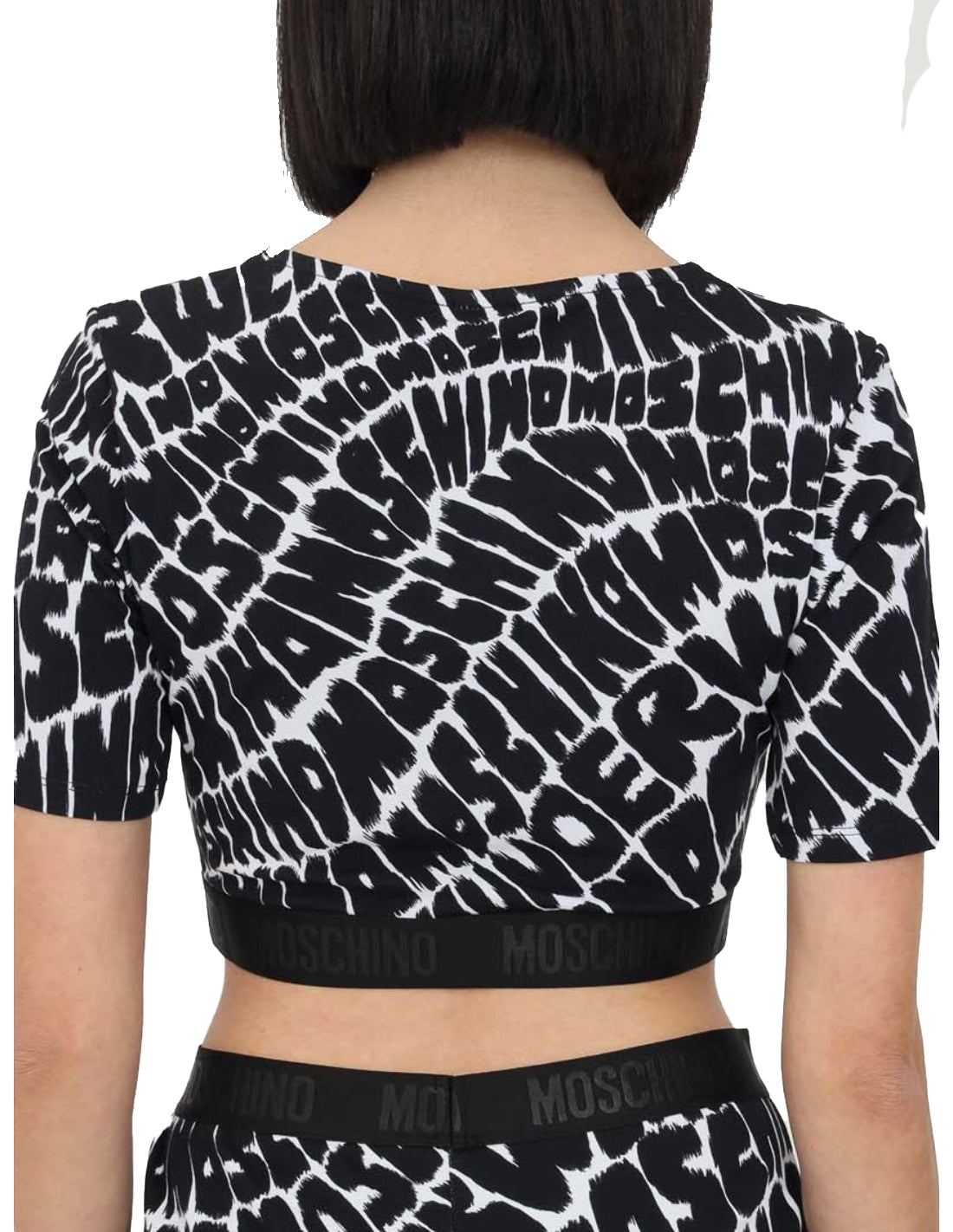 Moschino Underbear Cotton Fantasy Print Cropped Top Black