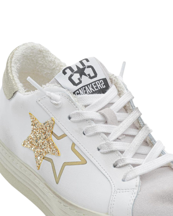2Star Sneakers HS Pelle con Dettagli Glitter Bianco 3