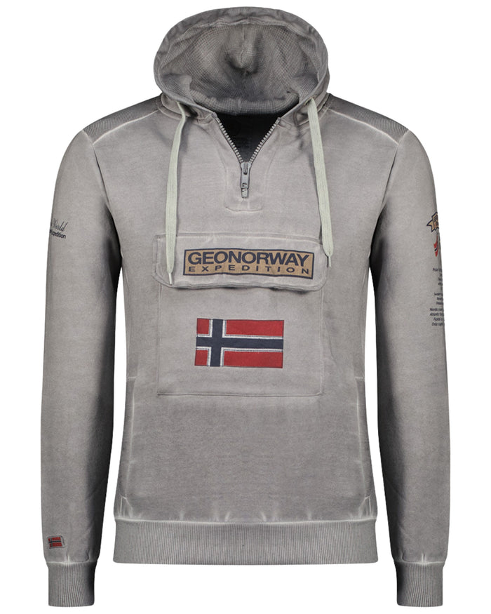 Geographical Norway Felpa Geonorway Con Cappuccio E Zip Parziale Grigio Uomo 1