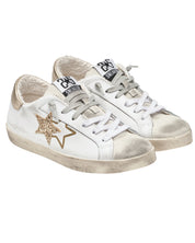 2Star Sneakers One Star White Leather Gold Glitter Details