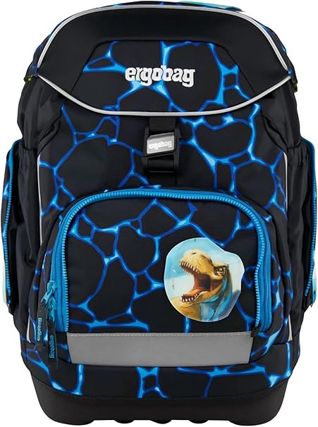 Ergobag Zaino Scuola Bambino PACK SET Resistente Acqua Bearassic Garden Nero Azzurro