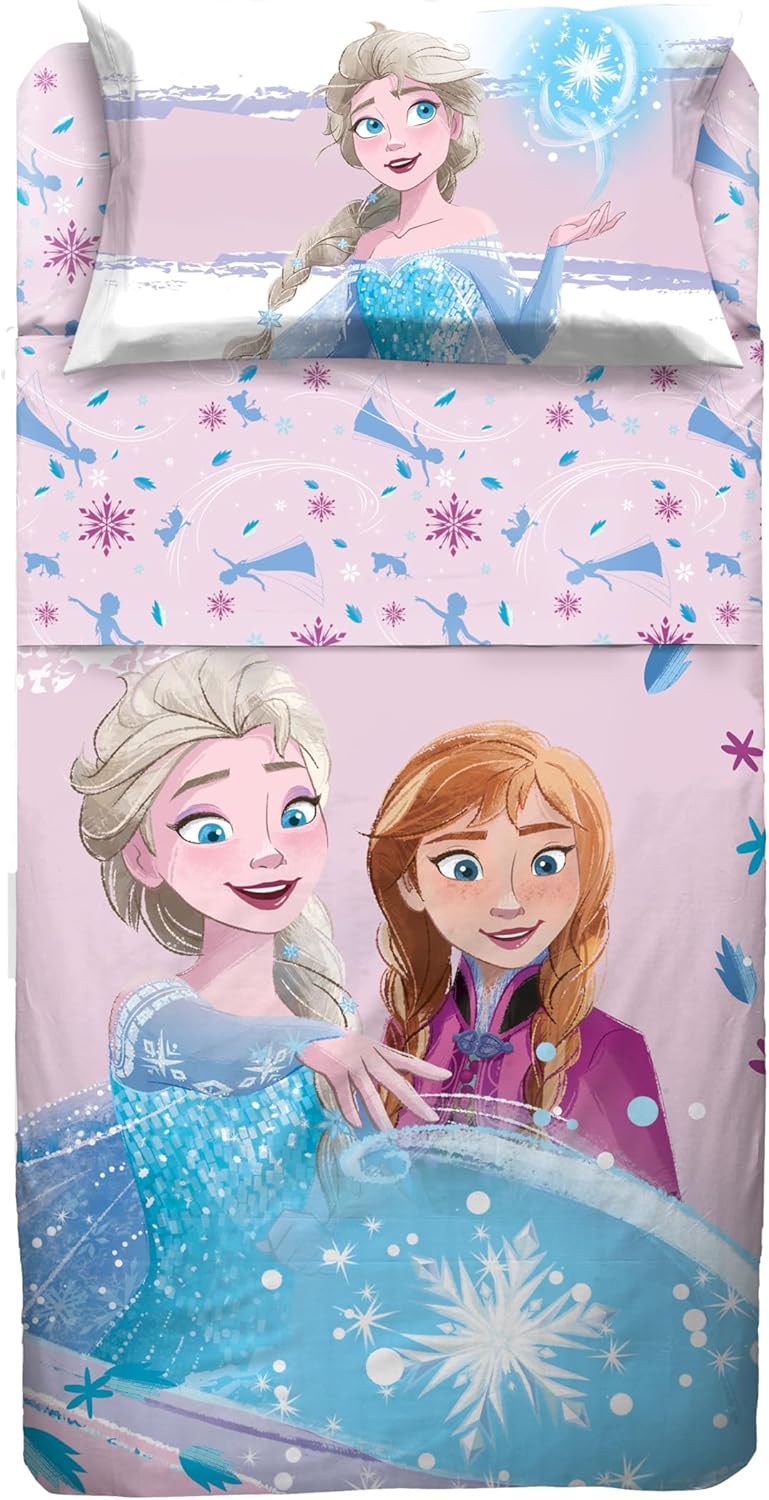 FROZEN DISNEY Completo Letto lenzuola con ribaltina Singolo Cotone UFFICIALE