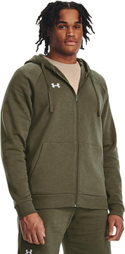 Under Armour felpa full zip pile misto cotone cappuccio RIVAL uomo allenamento UA verde militare
