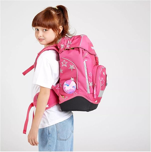 Ergobag Set prime zaino portapenne Ergonomico Personalizzabile Eco Resistente Acqua Sporco Fucsia Bambina Star