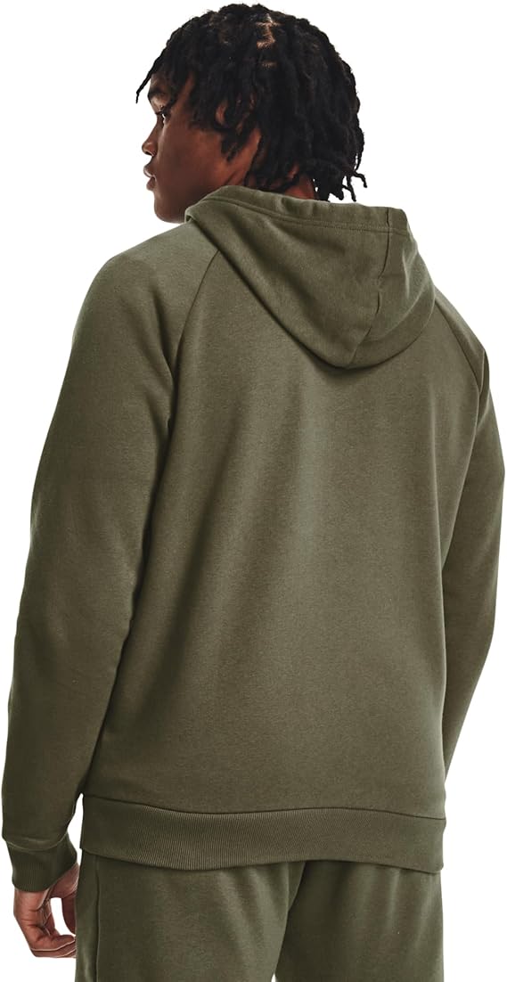 Under Armour felpa full zip pile misto cotone cappuccio RIVAL uomo allenamento UA verde militare