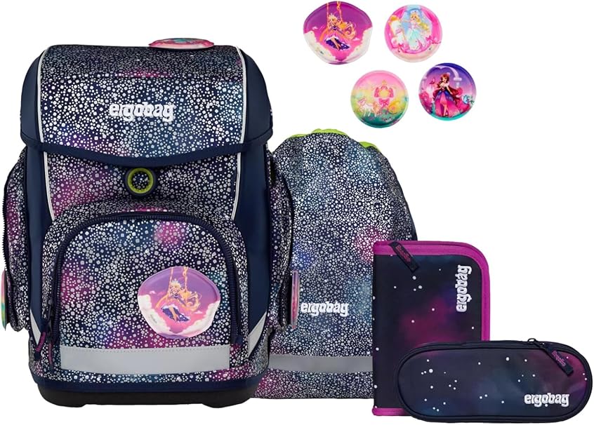 Ergobag Zaino Scolastico Bambina Set Cubo 5 Pezzi Viola 'Bearlaxy'