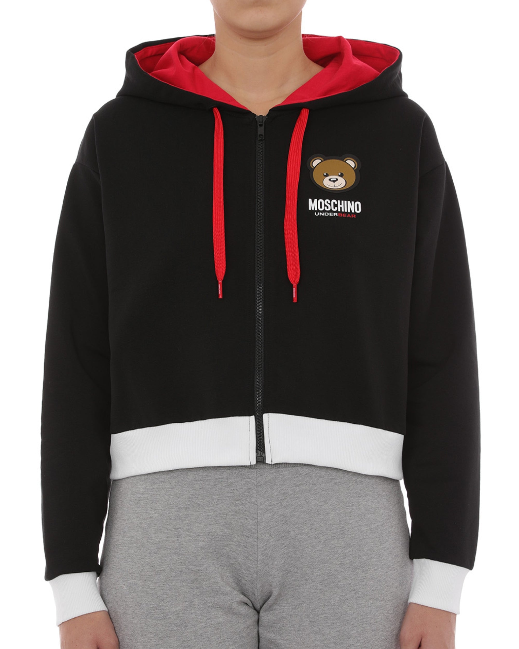 Moschino Underbear Cappuccio con Zip Cropped Cotone Nero