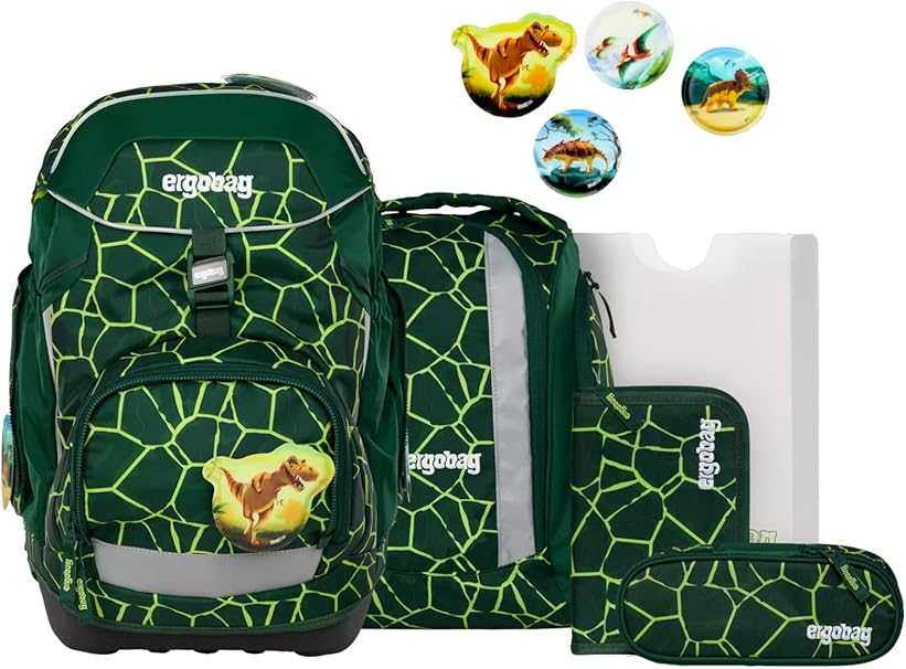 Ergobag PACK SET zaino portapenne Ergonomico Personalizzabile Eco Resistente Acqua Sporco Verde Bambino BEARREX