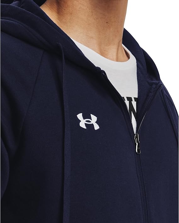 Under Armour felpa full zip pile misto cotone cappuccio RIVAL uomo allenamento UA blu