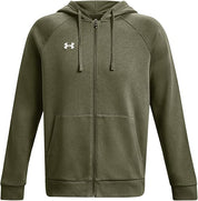 Under Armour felpa full zip pile misto cotone cappuccio RIVAL uomo allenamento UA verde militare