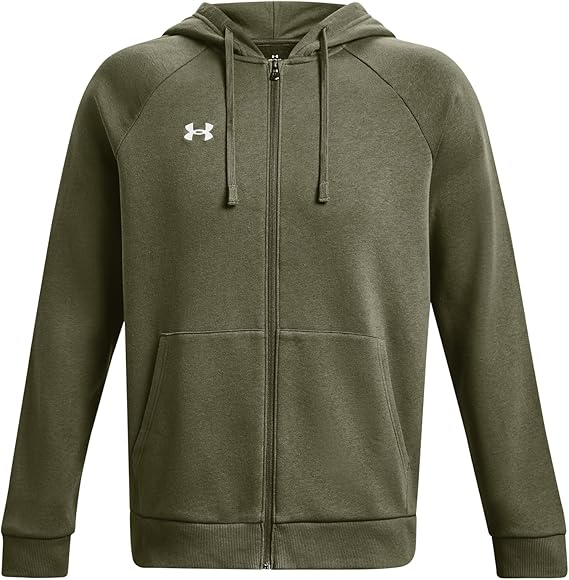 Under Armour felpa full zip pile misto cotone cappuccio RIVAL uomo allenamento UA verde militare