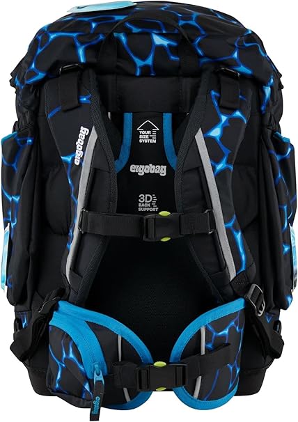 Ergobag Zaino Scuola Bambino PACK SET Resistente Acqua Bearassic Garden Nero Azzurro