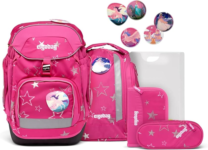 Ergobag PACK SET zaino portapenne Ergonomico Personalizzabile Eco Resistente Acqua Sporco Fucsia Bambina STARLIGHTBEAR