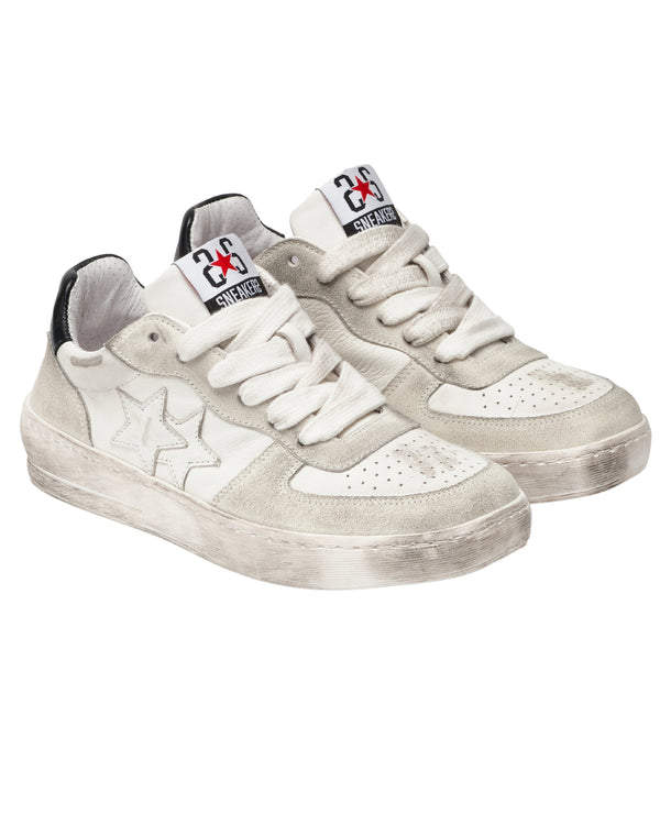 2Star Sneakers Padel Pelle Bianca con Dettagli Ghiaccio/Neri-2