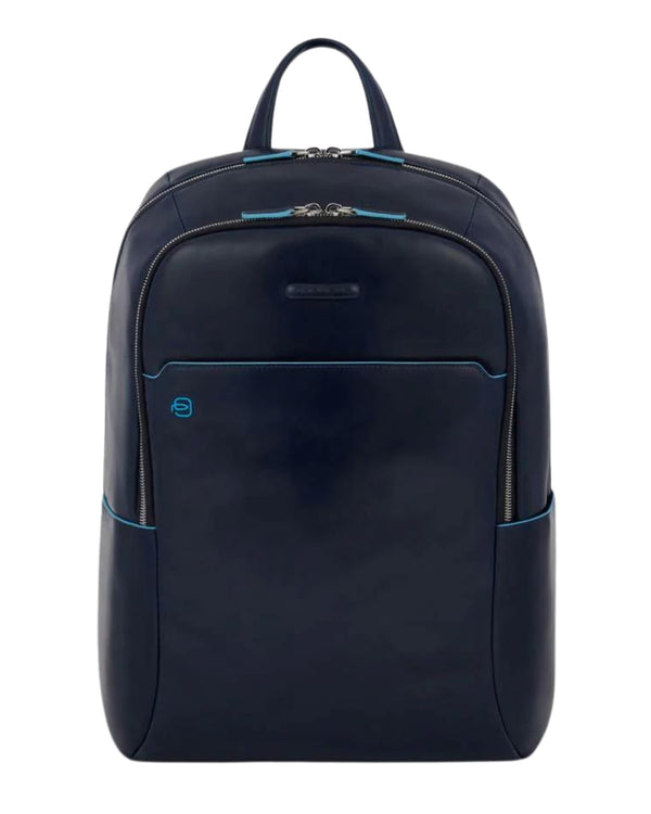 Piquadro Business Backpack Large Format In Smooth Leather Blue Men