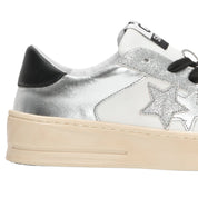 2Star Scarpe Sneakers Made in Italy artigianali Enjoy Star Pelle donna Bianco argento nero