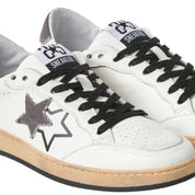 2Star Scarpe Sneakers Made in Italy artigianali Week Star Pelle Bianco Nero Uomo 5056