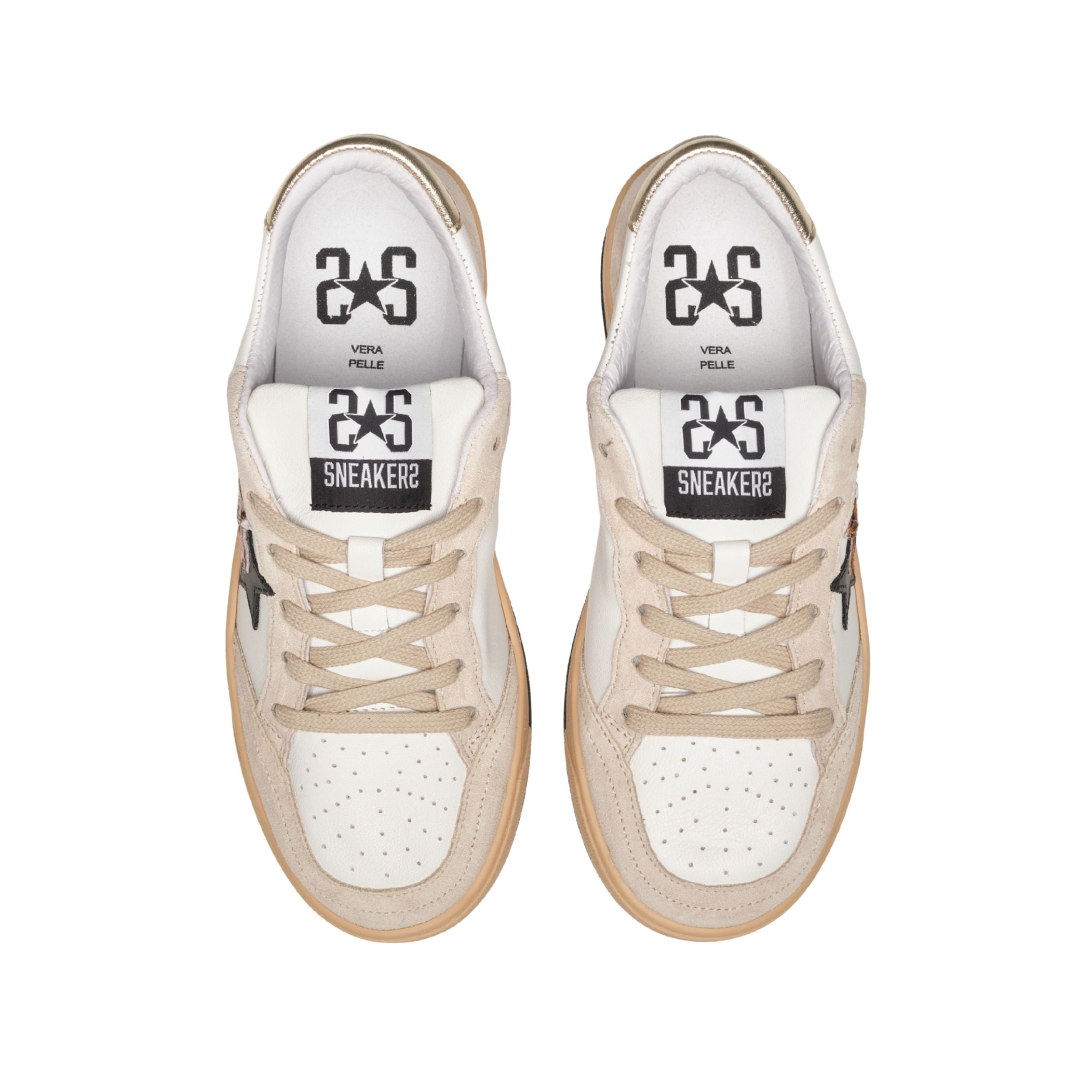 2Star Scarpe Sneakers Made in Italy artigianali Week Star Pelle Bianco Beige Leo