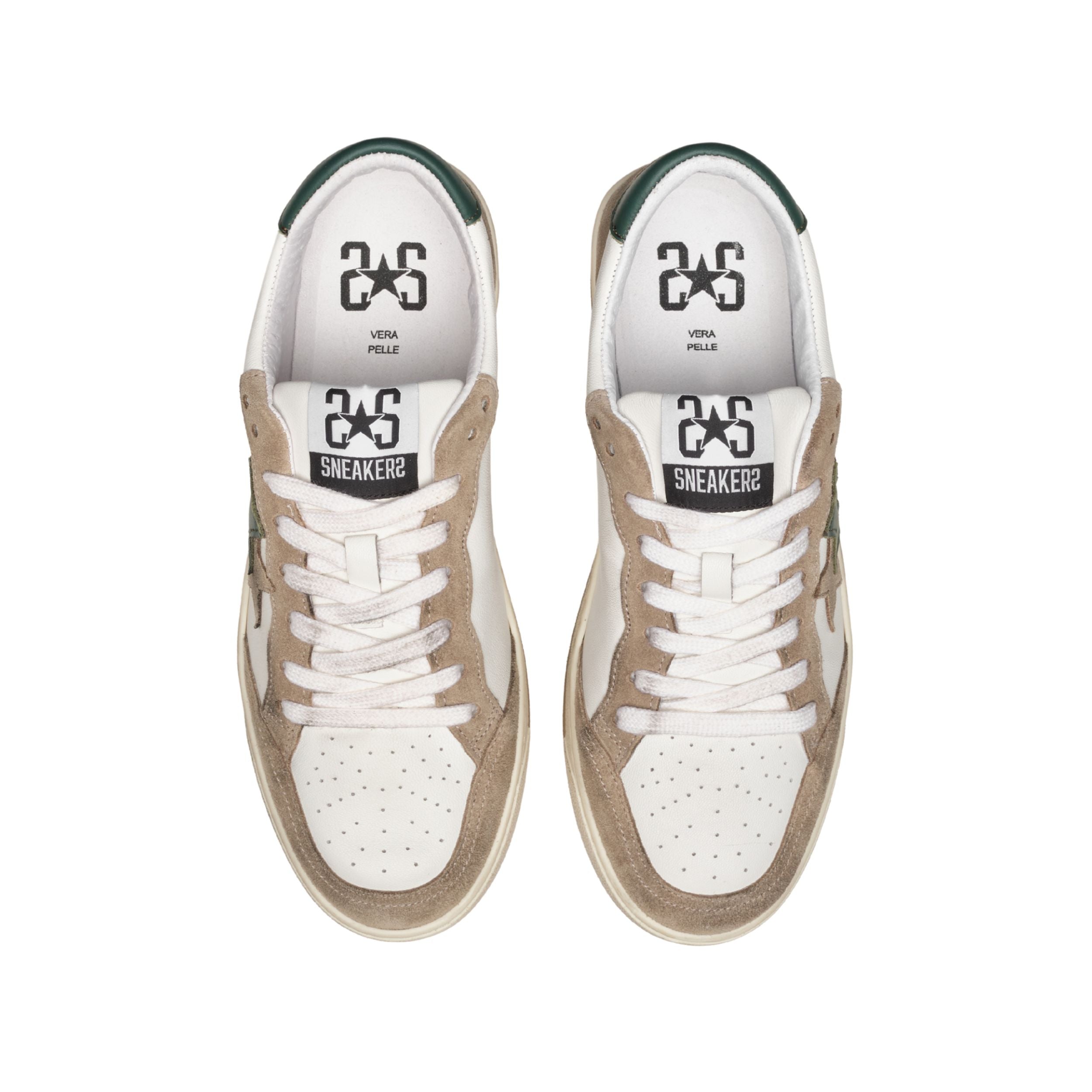 2Star Scarpe Sneakers Made in Italy artigianali Week Star Pelle Bianco Taupe Verde Uomo