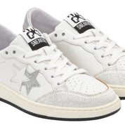 2Star Scarpe Sneakers Made in Italy artigianali Week Star Pelle Bianco Argento