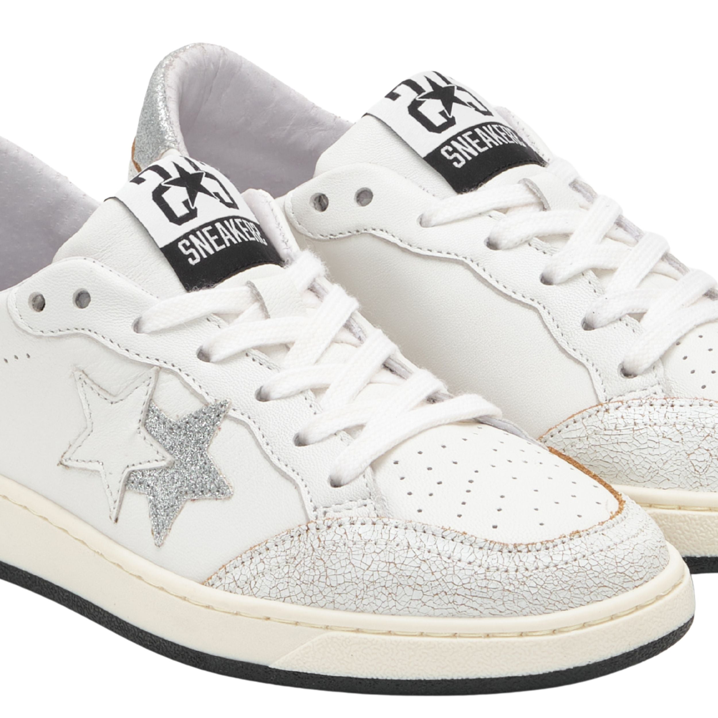 2Star Scarpe Sneakers Made in Italy artigianali Week Star Pelle Bianco Argento