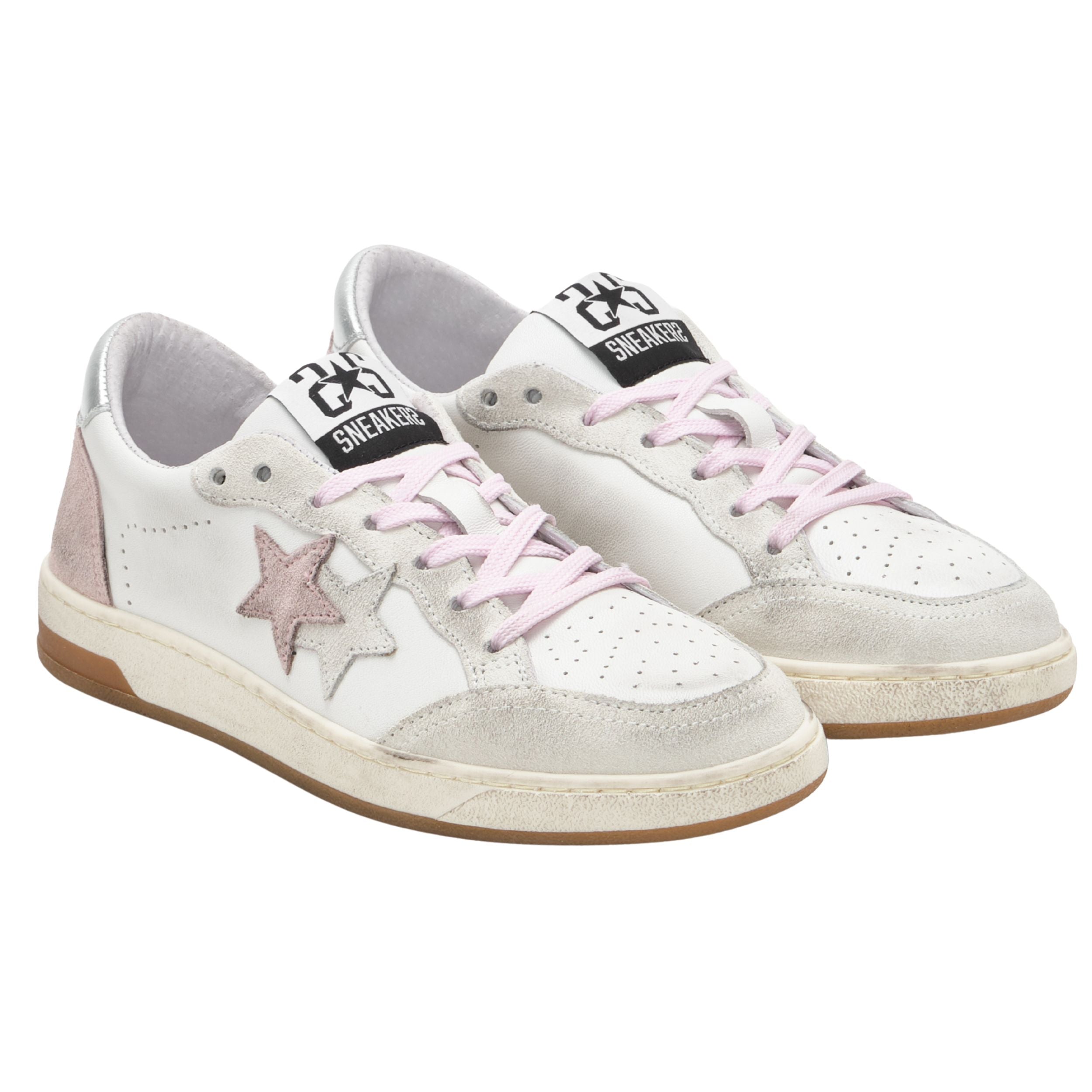 2Star Scarpe Sneakers Made in Italy artigianali Week Star Pelle Bianco Rosa