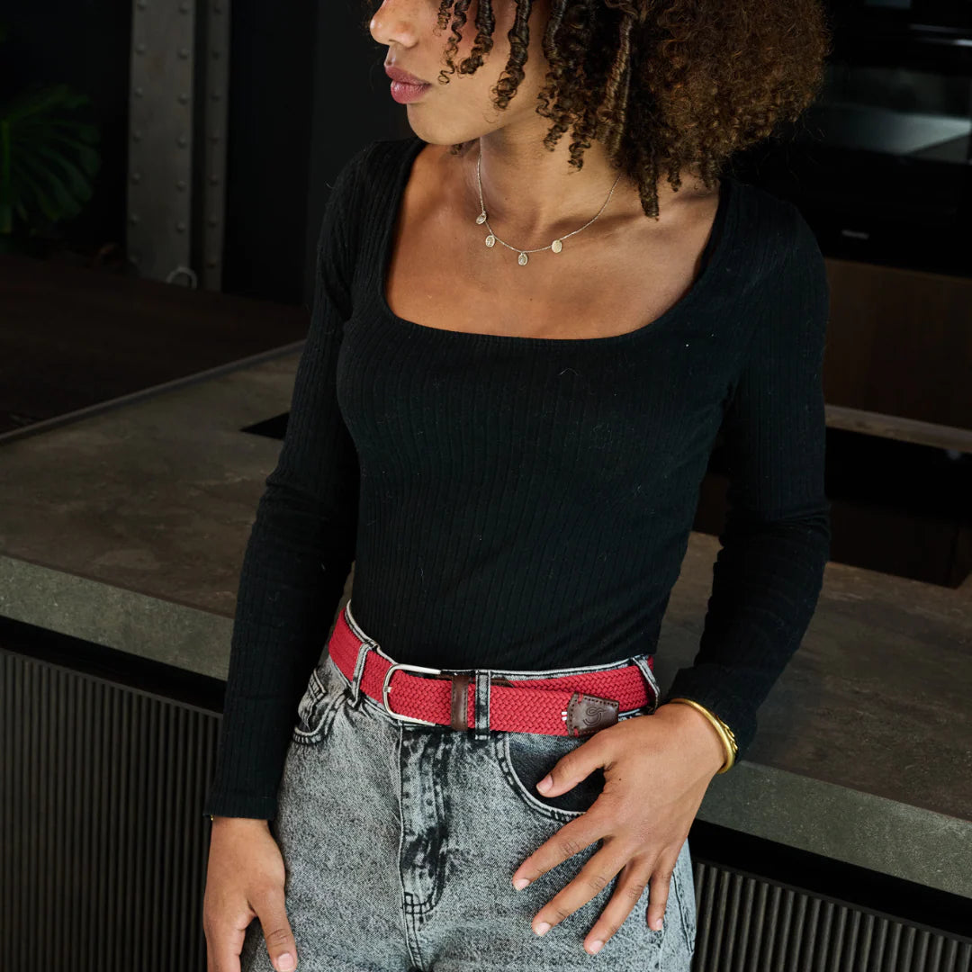 La Boucle cintura intrecciata con fibbia in metallo premium box regalo Losanna rosso