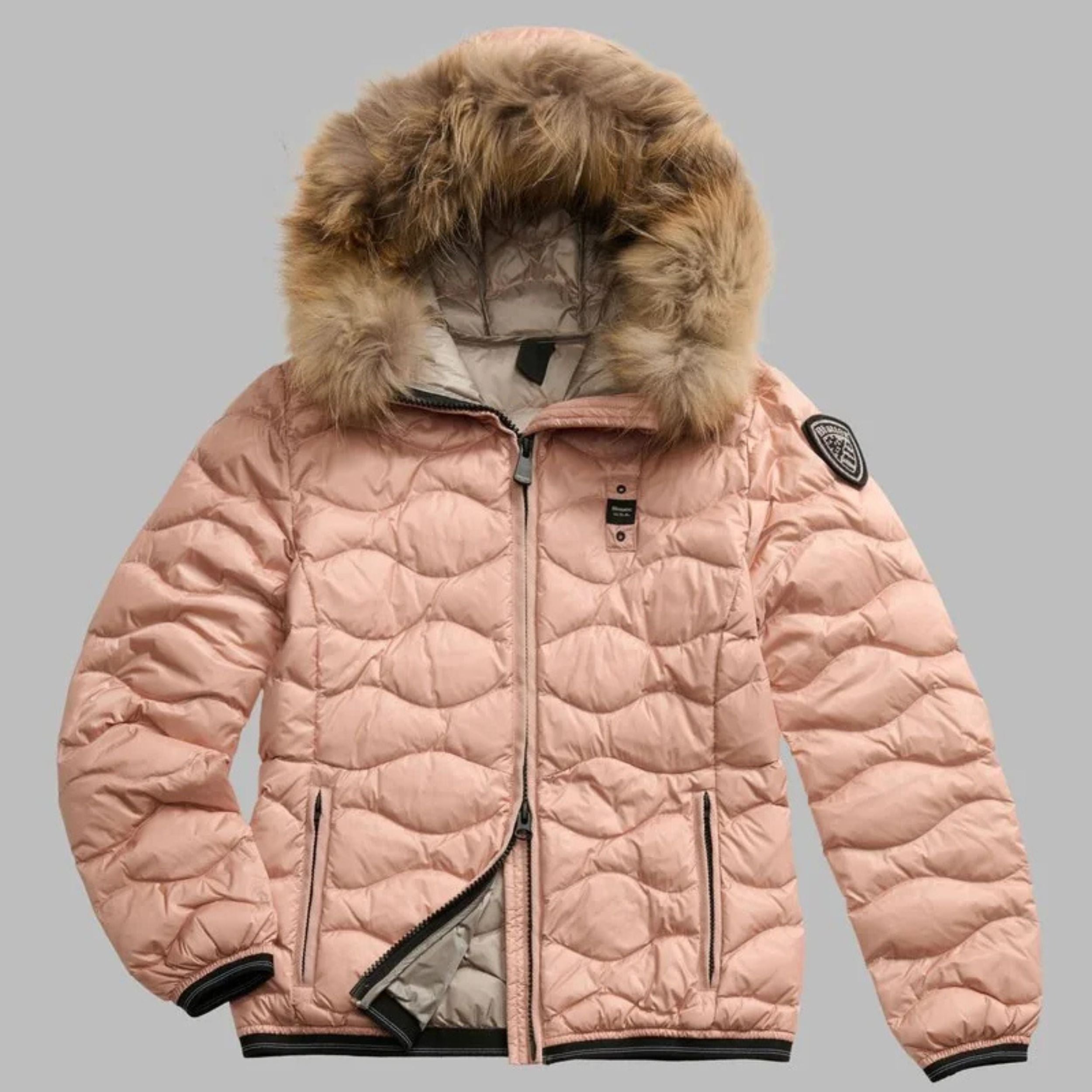 Blauer Piumino Corto Aldie Rosa Pallido Donna Interno Grigio con Cappuccio con Pelliccia