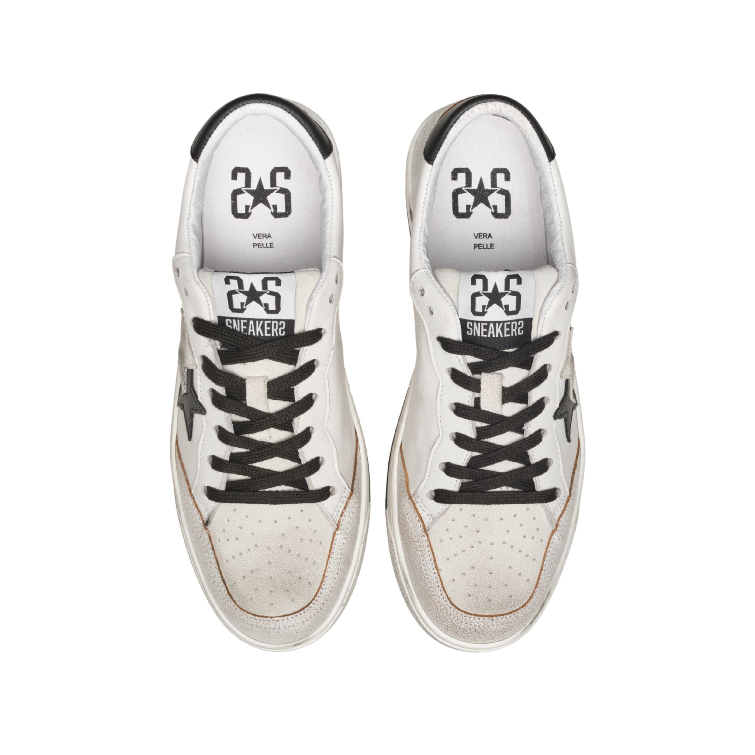 2Star Scarpe Sneakers Made in Italy artigianali Week Star Pelle Bianco Nero Donna