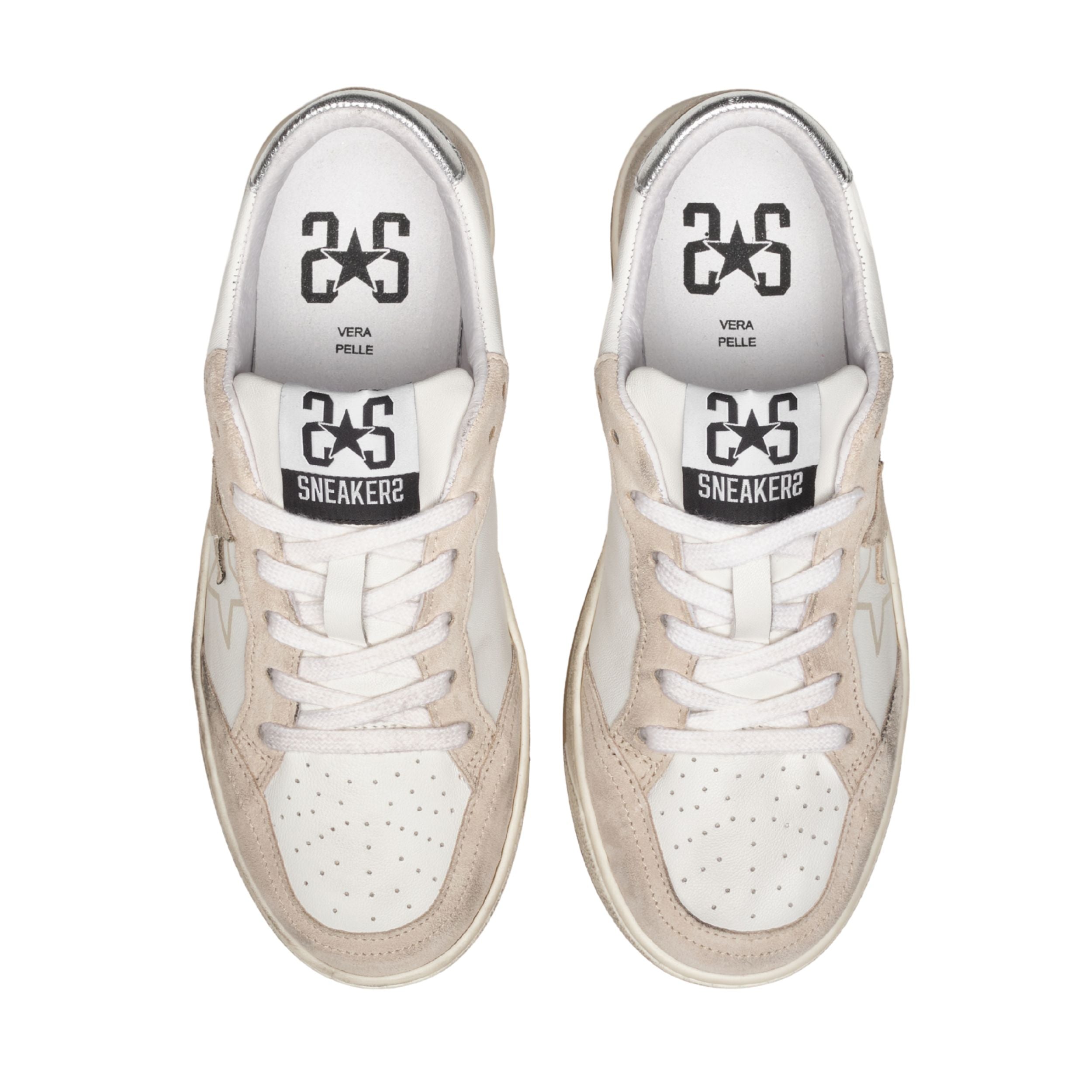 2Star Scarpe Sneakers Made in Italy artigianali Week Star Pelle Bianco Beige