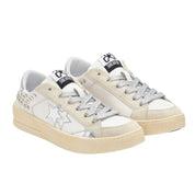 2Star Scarpe Sneakers Made in Italy artigianali Enjoy Star Pelle donna Bianco Borchie