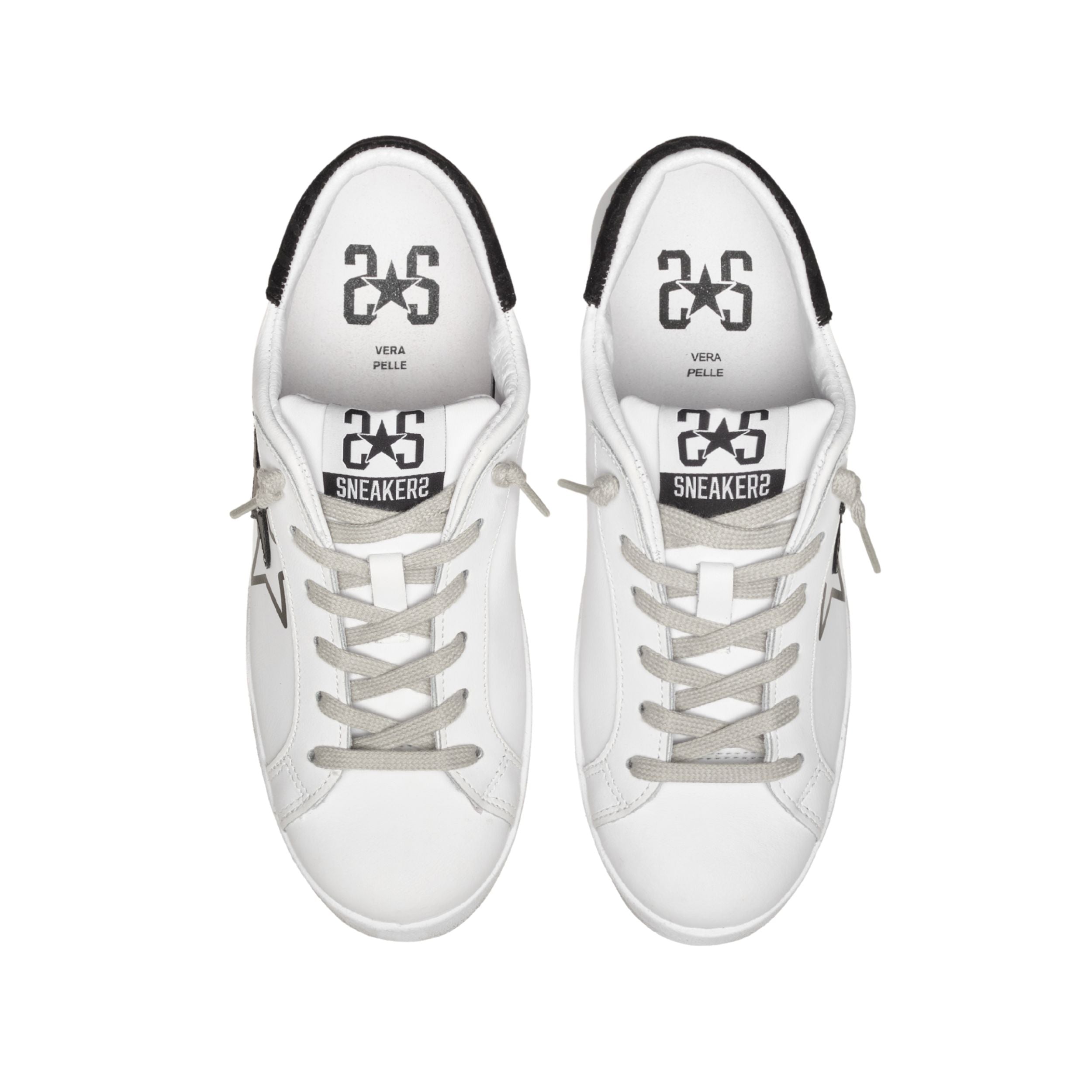 2Star Scarpe Sneakers Made in Italy artigianali PRIME STAR Pelle donna Bianco Nero