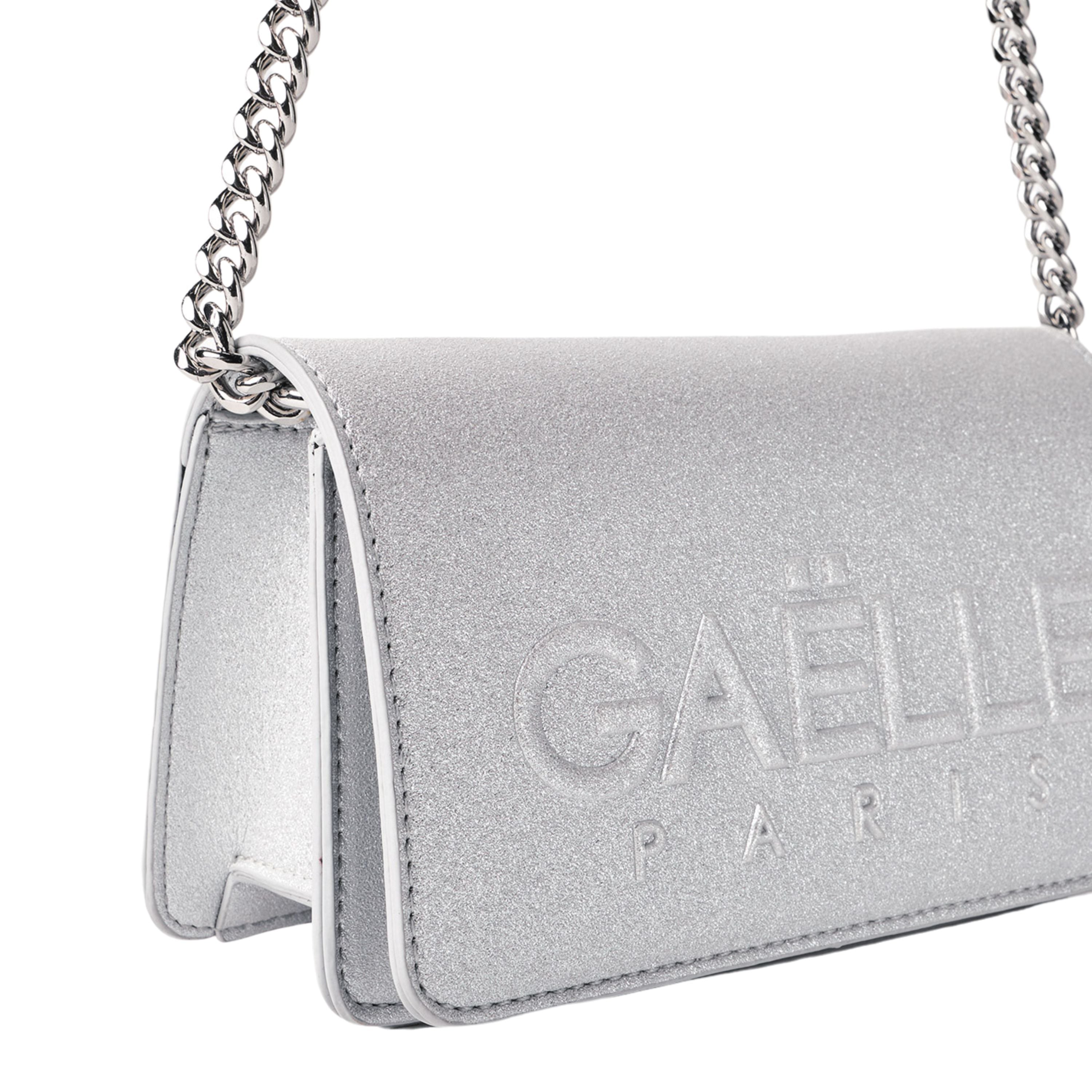Gaelle Borsetta donna borsa tracolla duffle bauletto argento glitter