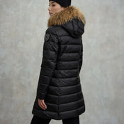 Blauer Piumino Lungo Imbottito Kristin Nero Interno Beige Donna con Cappuccio Fisso