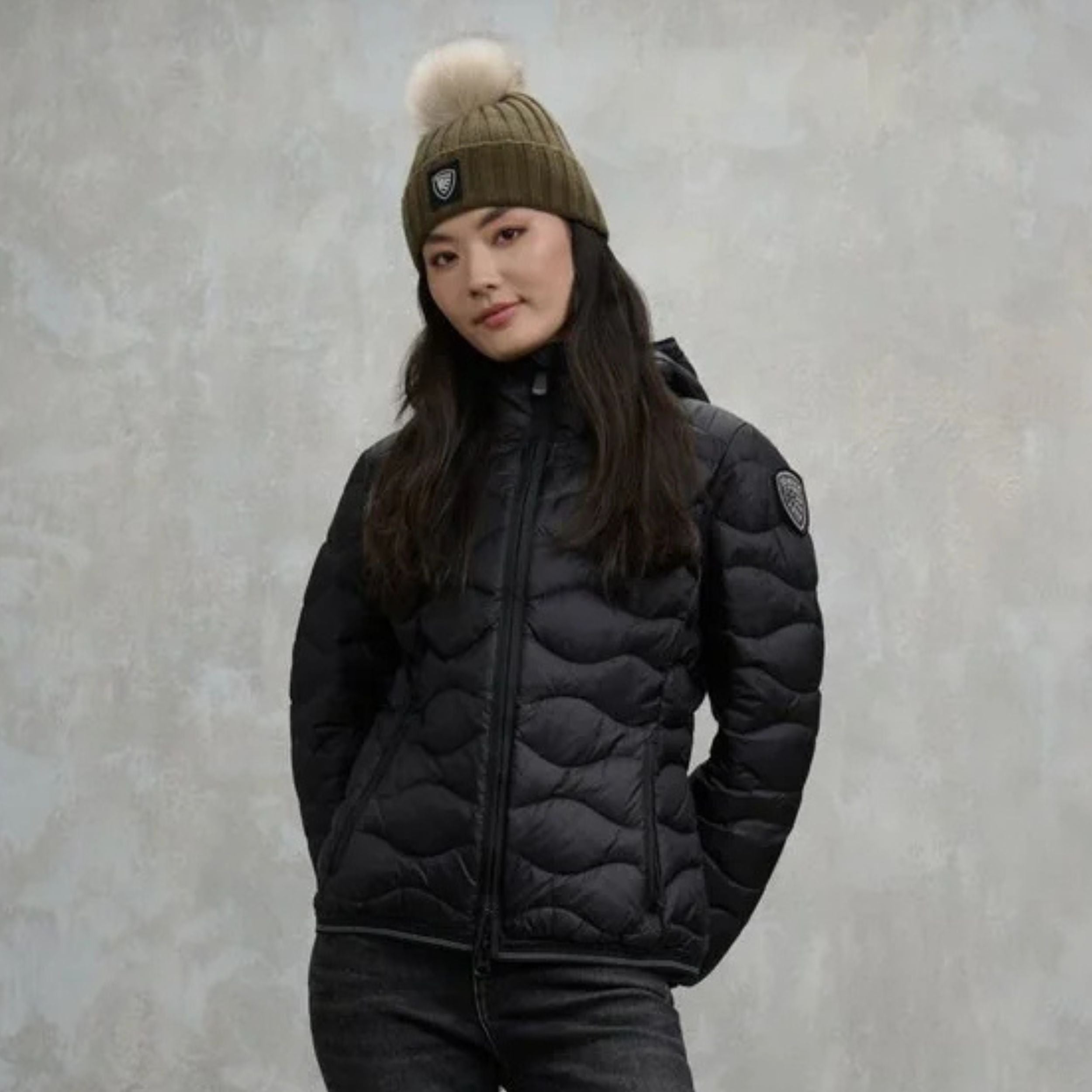 Blauer Giubbino Corto Imbottito Camelia Nero Interno Beige Donna