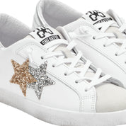 2Star Scarpe Sneakers Made in Italy artigianali PRIME STAR Pelle donna Bianco oro argento