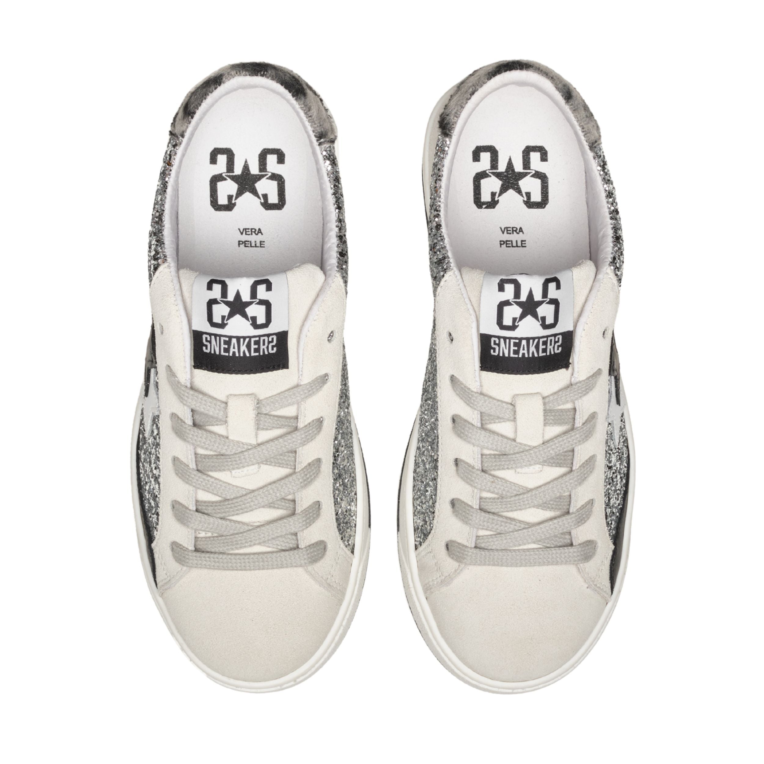 2Star Scarpe Sneakers Made in Italy artigianali Now Star Pelle Argento Bianco leo 4818