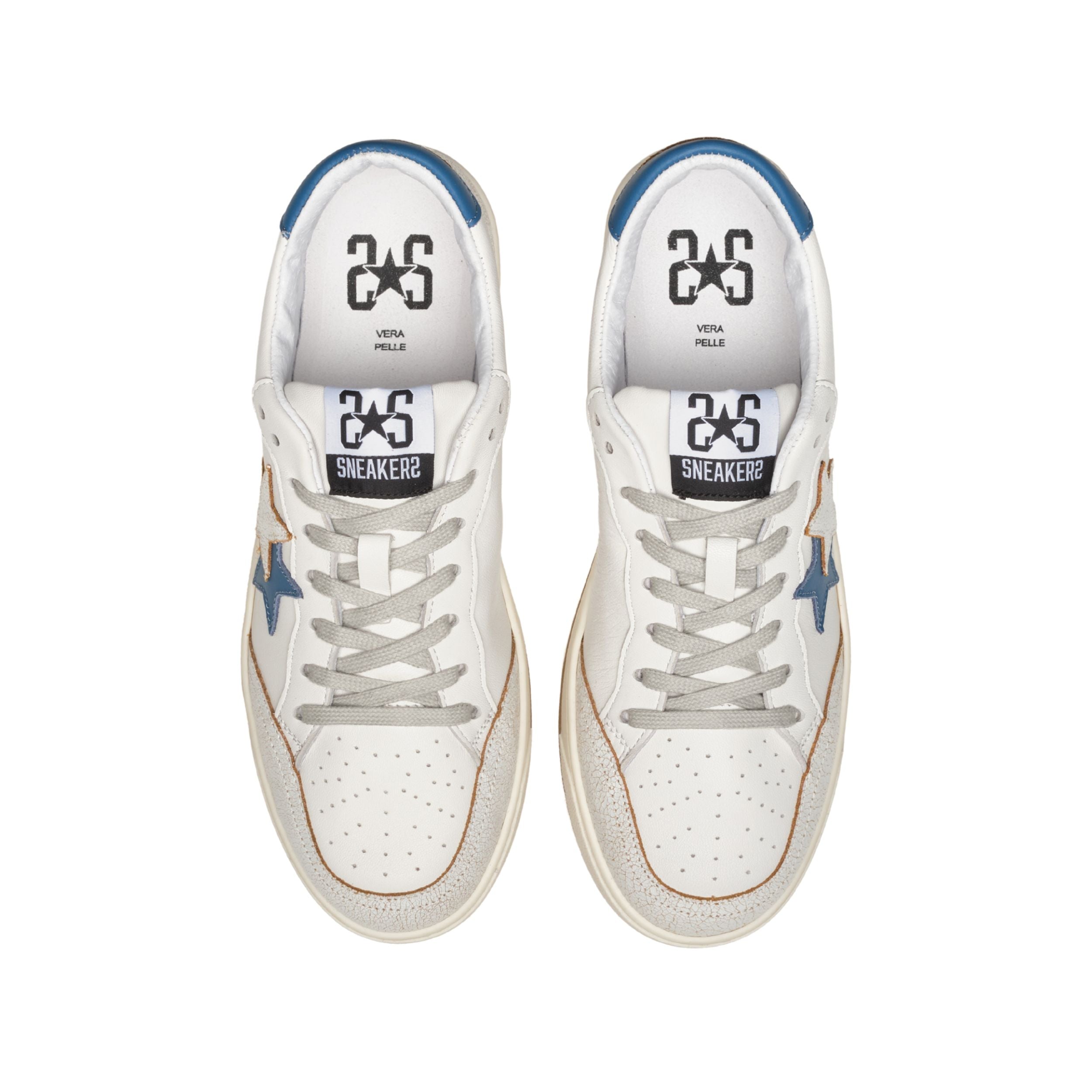 2Star Scarpe Sneakers Made in Italy artigianali Week Star Pelle Bianco Celeste Uomo