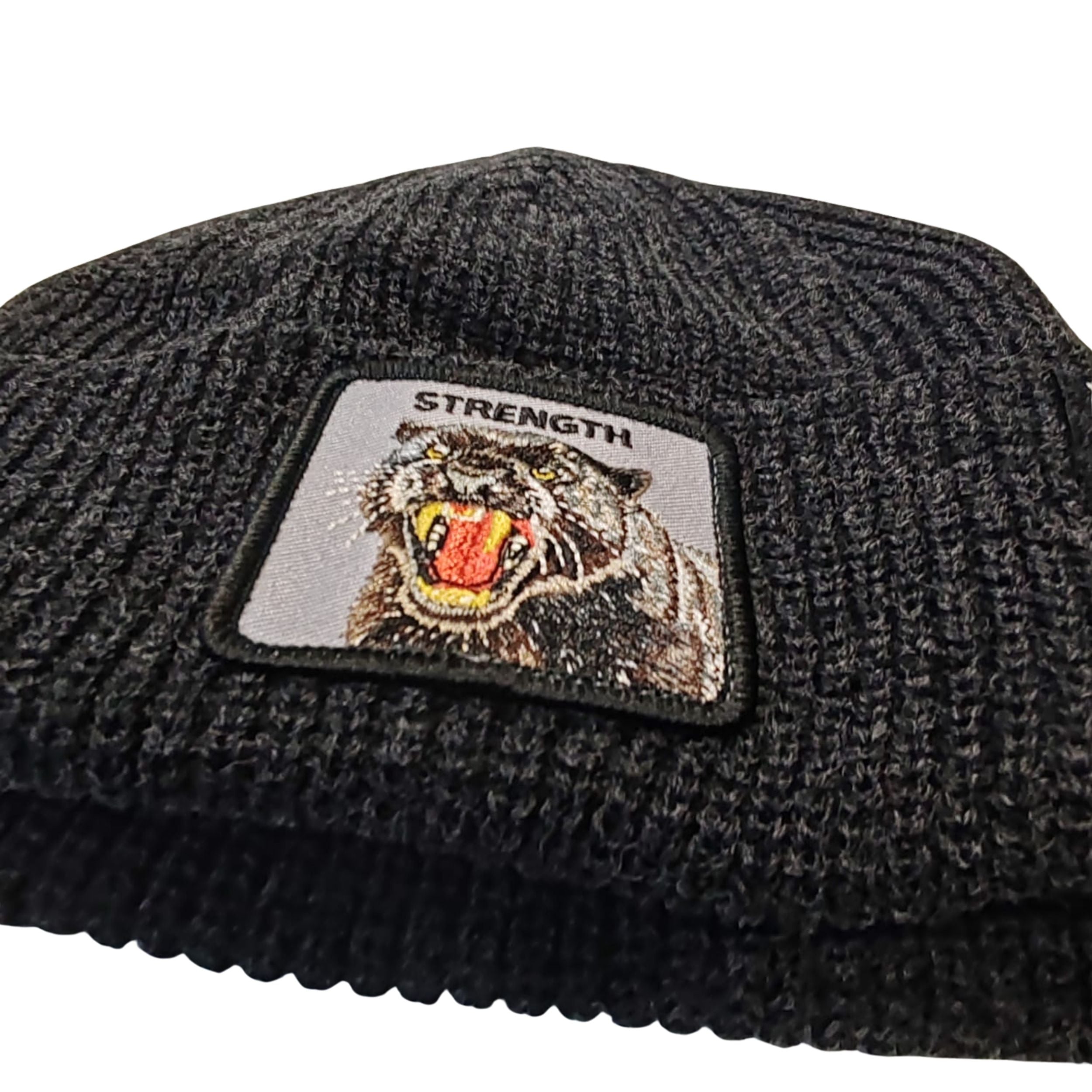 Goorin Bros. Cuffia Beanie 'Strenght' in Misto Acrilico Nero con Patch Pantera Unisex
