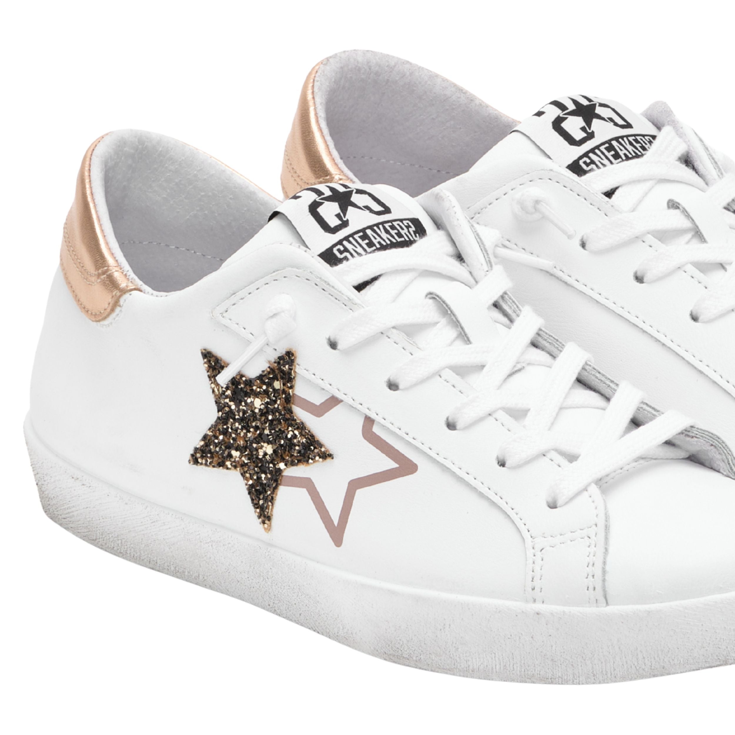 2Star Scarpe Sneakers Made in Italy artigianali PRIME STAR Pelle donna Bianco rame