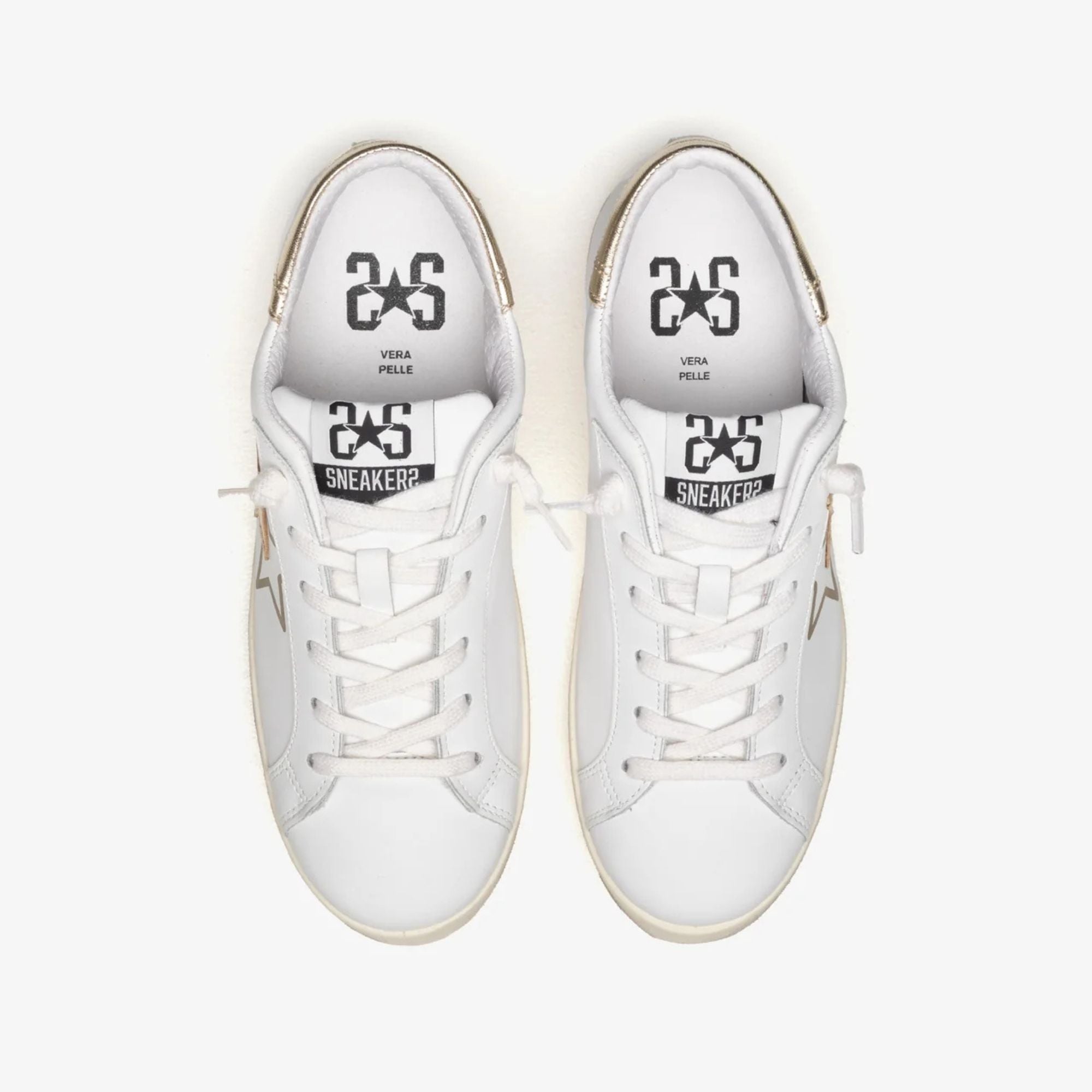 2Star Scarpe Bianco Sneakers Made in Italy artigianali Prime Star Pelle con dettagli Oro 4895